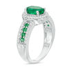 Thumbnail Image 1 of Oval Lab-Created Emerald and White Sapphire Frame Ring in Sterling Silver