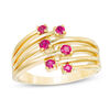 Thumbnail Image 0 of Lab-Created Ruby Zig-Zag Orbit Ring in Sterling Silver with 14K Gold Plate