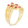 Thumbnail Image 1 of Lab-Created Ruby Zig-Zag Orbit Ring in Sterling Silver with 14K Gold Plate