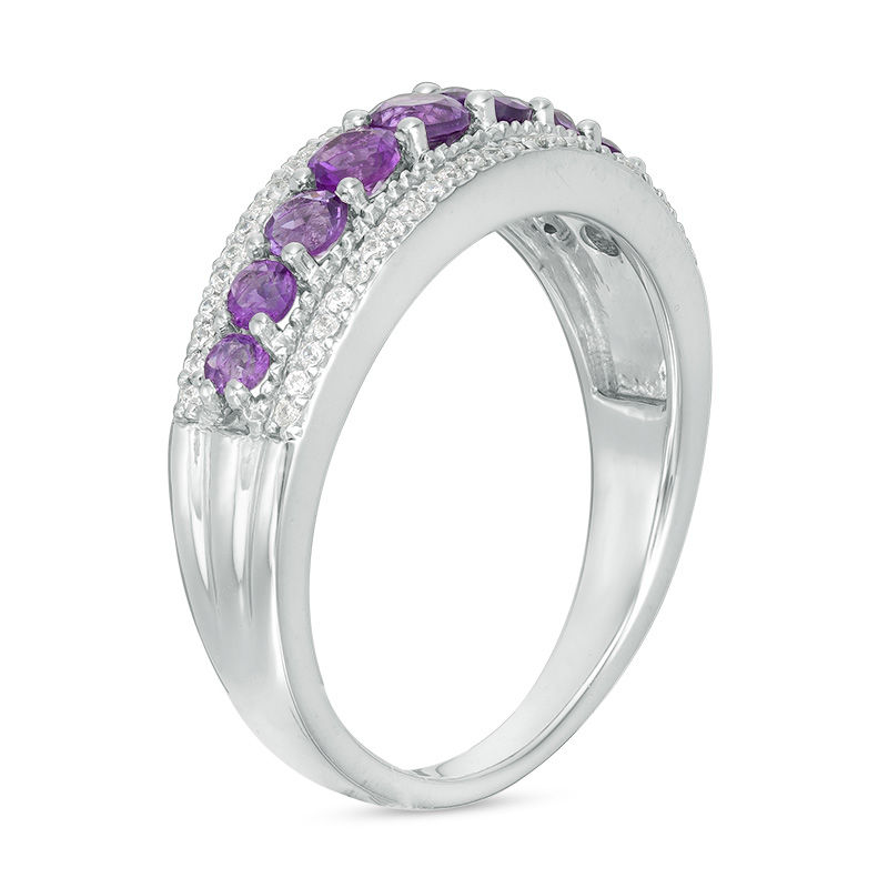 Main Image 2 of Amethyst and 0.145 CT. T.W. Diamond Nine Stone Vintage-Style Ring in Sterling Silver