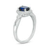 Thumbnail Image 1 of Oval Lab-Created Blue Sapphire and 0.115 CT. T.W. Diamond Frame Vintage-Style Ring in 10K White Gold