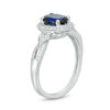 Thumbnail Image 2 of Oval Lab-Created Blue Sapphire and 0.115 CT. T.W. Diamond Frame Vintage-Style Ring in 10K White Gold