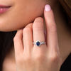 Thumbnail Image 2 of Oval Lab-Created Blue Sapphire and 0.115 CT. T.W. Diamond Frame Vintage-Style Ring in 10K White Gold