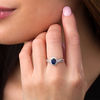 Thumbnail Image 3 of Oval Lab-Created Blue Sapphire and 0.115 CT. T.W. Diamond Frame Vintage-Style Ring in 10K White Gold