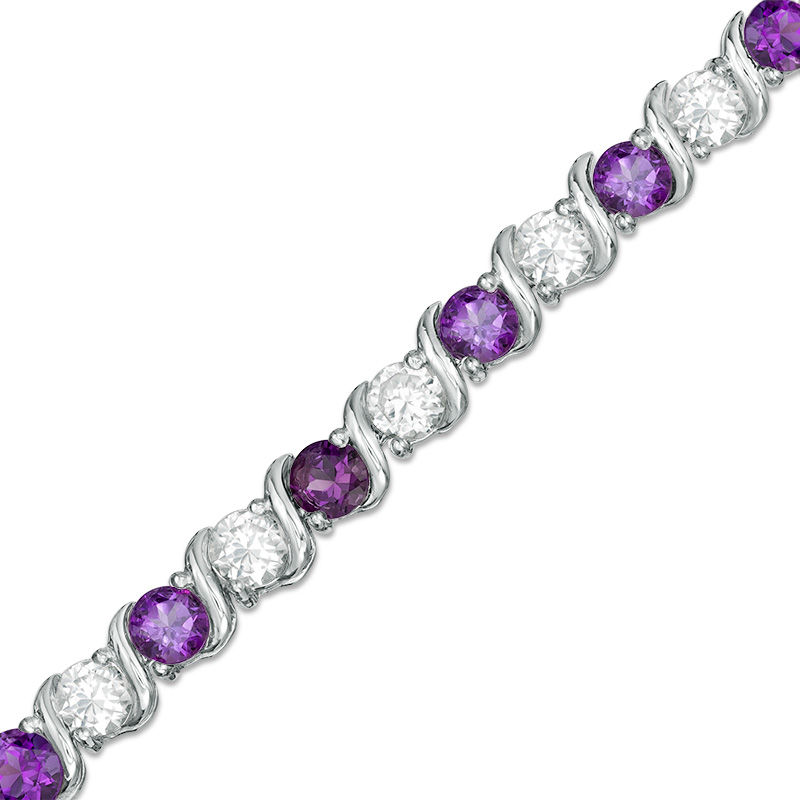 4.0mm Amethyst and Lab-Created White Sapphire Alternating Line Bracelet in Sterling Silver - 7.25"|Peoples Jewellers