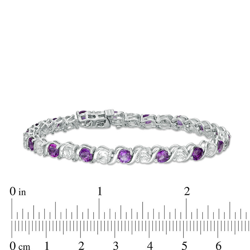 Main Image 2 of 4.0mm Amethyst and Lab-Created White Sapphire Alternating Line Bracelet in Sterling Silver - 7.25"