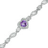 Thumbnail Image 1 of 6.0mm Heart-Shaped Amethyst and Diamond Accent Flame Bracelet in Sterling Silver - 7.5"