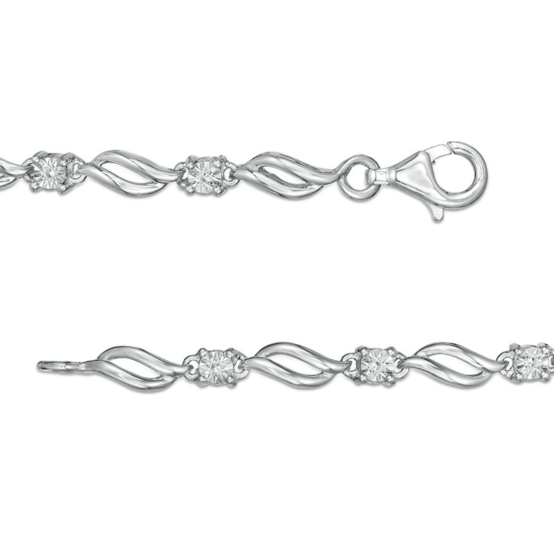 Main Image 2 of 6.0mm Heart-Shaped Amethyst and Diamond Accent Flame Bracelet in Sterling Silver - 7.5"