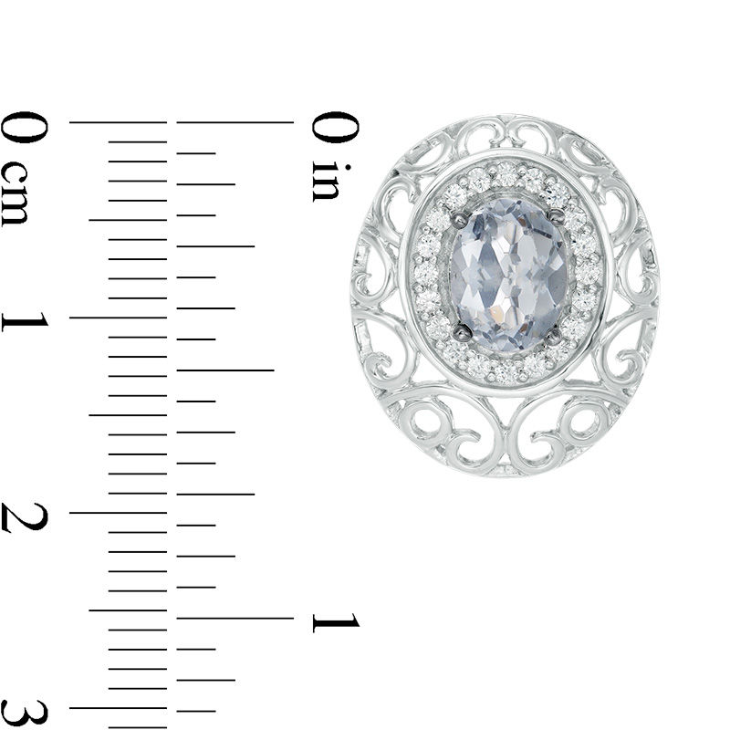 Main Image 2 of Oval Lab-Created Grey Spinel and White Sapphire Filigree Frame Stud Earrings in Sterling Silver