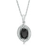 Thumbnail Image 0 of Oval Lab-Created Black Sapphire and 0.04 CT. T.W. Diamond Bead Bypass Swirl Frame Pendant in Sterling Silver