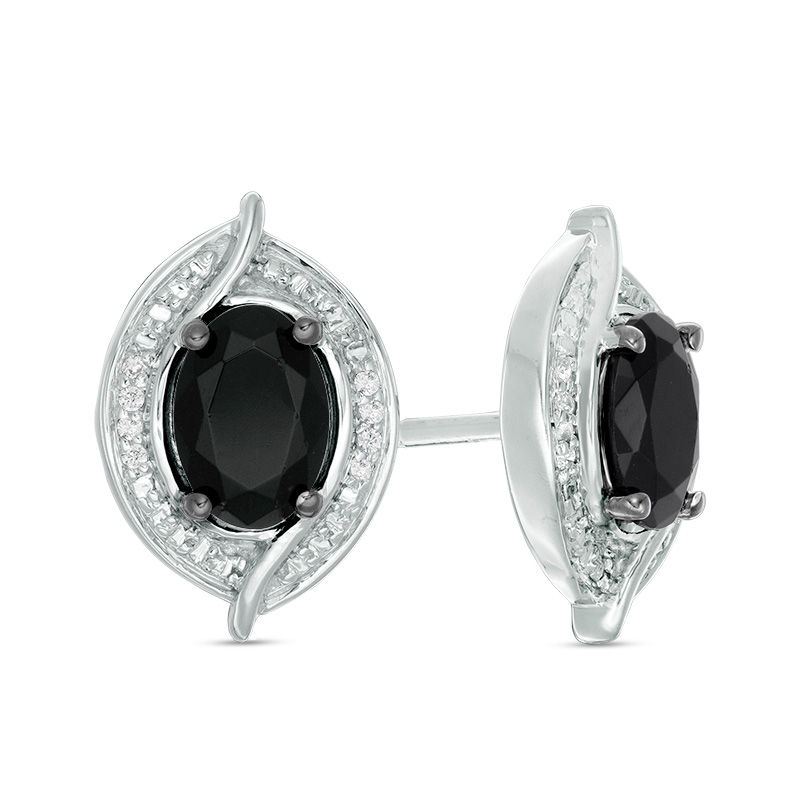 Oval-Cut Black Onyx & White Lab-Created Sapphire Stud Earrings Sterling  Silver | Kay