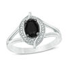 Thumbnail Image 1 of Oval Lab-Created Black Sapphire and 0.04 CT. T.W. Diamond Bead Bypass Swirl Frame Ring in Sterling Silver