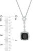 Cushion-Cut Lab-Created Black Sapphire and 0.085 CT. T.W. Diamond Frame Vintage-Style Drop Pendant in Sterling Silver