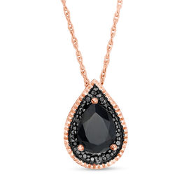 Lab-Created Black Sapphire and 0.086 CT. T.W. Black Diamond Pendant in Sterling Silver with 14K Rose Gold Plate