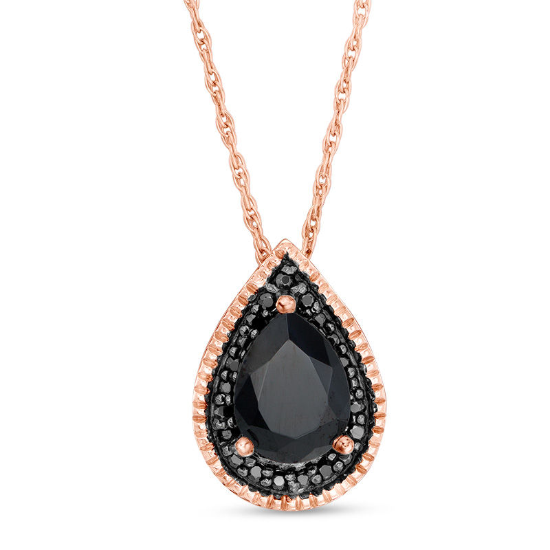 Lab-Created Black Sapphire and 0.086 CT. T.W. Black Diamond Pendant in Sterling Silver with 14K Rose Gold Plate