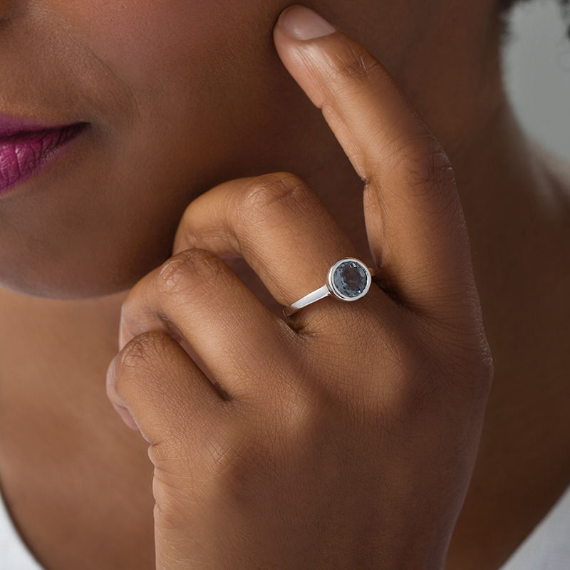 Main Image 2 of 7.0mm Bezel-Set Lab-Created Grey Spinel Solitaire Ring in Sterling Silver