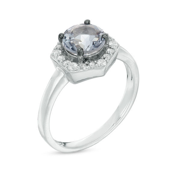 7.0mm Lab-Created Grey Spinel and White Sapphire Hexagon Frame Rin