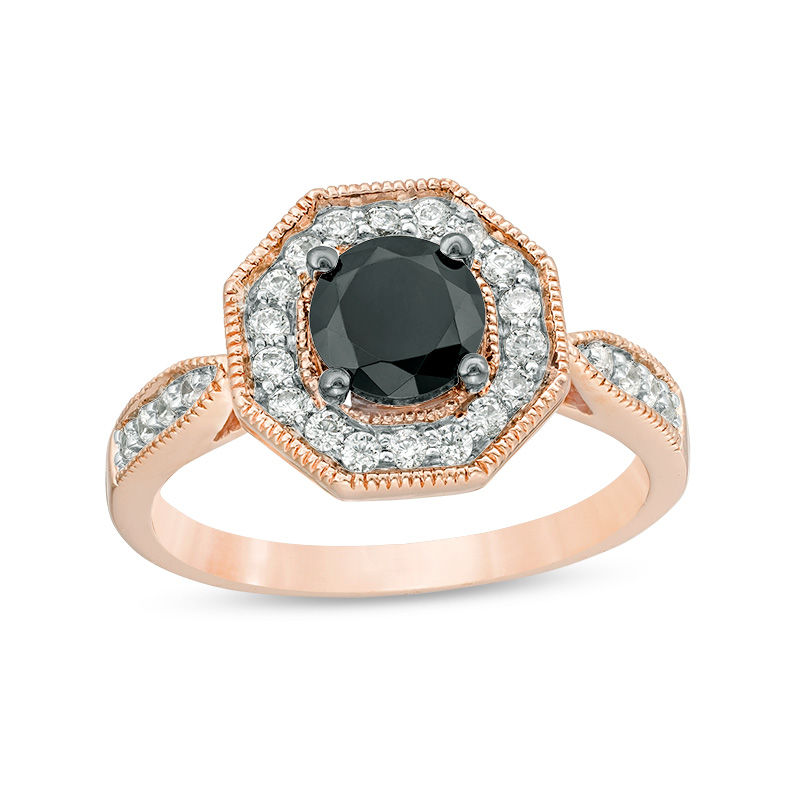 6.0mm Lab Created Black Sapphire and 0.29 CT. T.W. Diamond Octagon