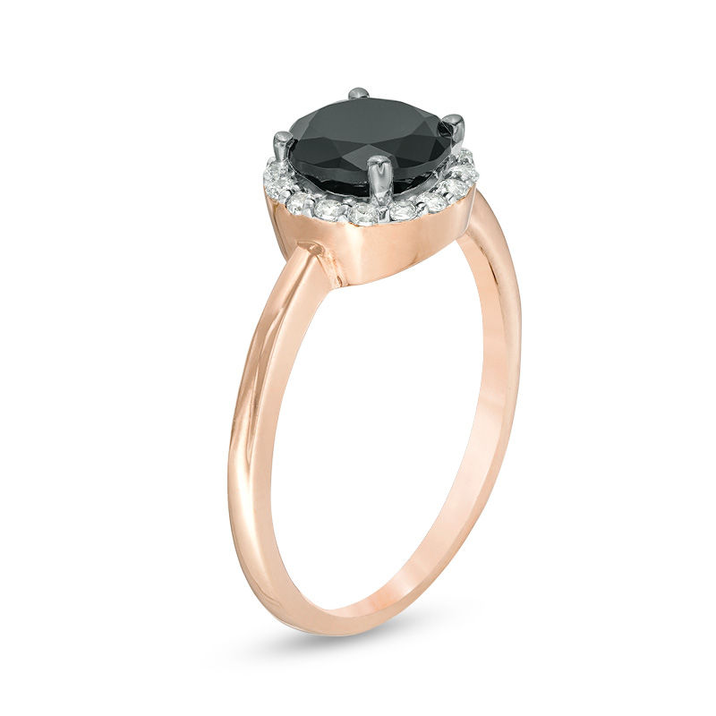 Main Image 2 of 6.0mm Lab-Created Black Sapphire and 0.145 CT. T.W. Diamond Frame Ring in 10K Rose Gold