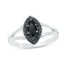 Thumbnail Image 1 of Marquise Lab-Created Black Sapphire and 0.086 CT. T.W. Black Diamond Frame Split Shank Ring in Sterling Silver