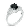 Thumbnail Image 2 of Oval Lab-Created Black and White Sapphire Frame Open Leaf Ring in Sterling Silver