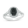 Thumbnail Image 0 of Oval Lab-Created Black Sapphire and 0.085 CT. T.W. Diamond Frame Triple Row Split Shank Ring in Sterling Silver