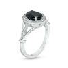 Thumbnail Image 1 of Oval Lab-Created Black Sapphire and 0.085 CT. T.W. Diamond Frame Triple Row Split Shank Ring in Sterling Silver