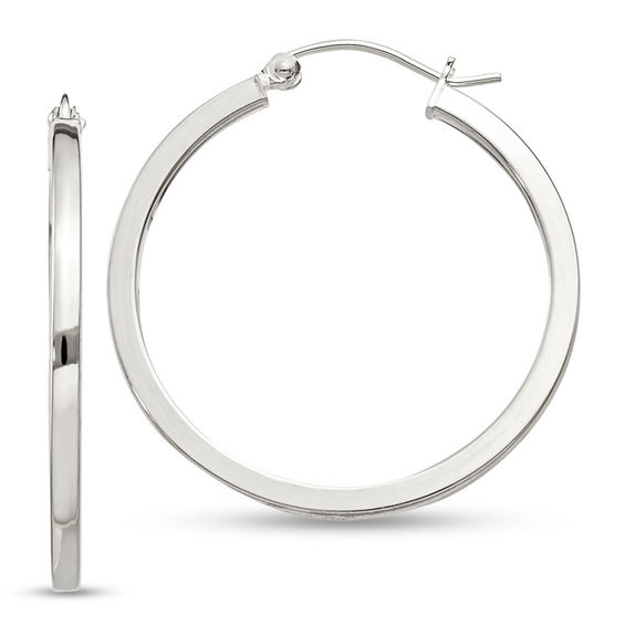 30.0mm Polished Square-Edged Hoop Earrings in Sterling Silver