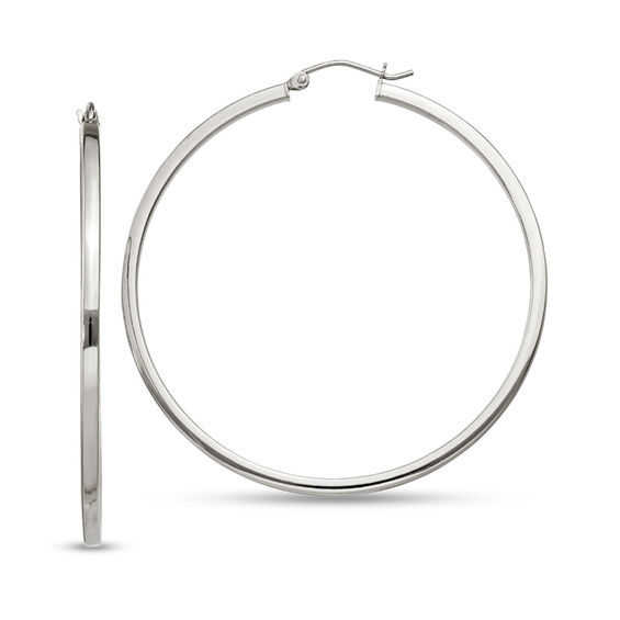 50.0mm Polished Square-Edged Hoop Earrings in Sterling Silver