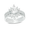 Thumbnail Image 1 of Lab-Created White Sapphire and 0.04 CT. T.W. Diamond Sunburst Three Piece Bridal Set in Sterling Silver