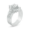 Thumbnail Image 2 of Lab-Created White Sapphire and 0.04 CT. T.W. Diamond Sunburst Three Piece Bridal Set in Sterling Silver