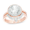 Thumbnail Image 0 of 8.0mm Lab-Created White Sapphire Bridal Set in Sterling Silver with 14K Rose Gold Plate
