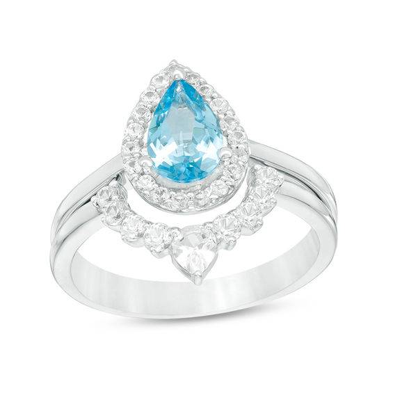 blue teardrop engagement ring