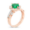 Thumbnail Image 1 of 7.0mm Cushion-Cut Lab-Created Emerald and 0.29 CT. T.W. Diamond Flower Frame Bridal Set in 10K Rose Gold