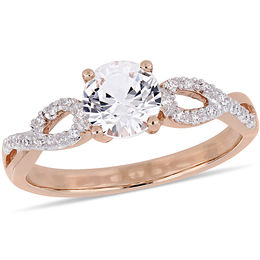 6.0mm Lab-Created White Sapphire and 0.08 CT. T.W. Diamond Infinity Shank Engagement Ring in 10K Rose Gold