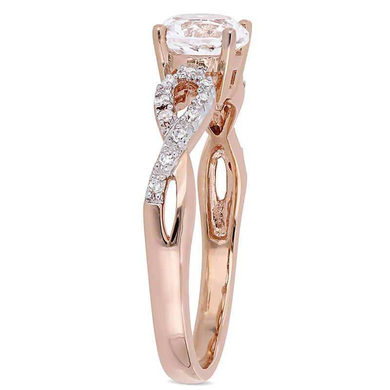 Main Image 2 of 6.0mm Lab-Created White Sapphire and 0.08 CT. T.W. Diamond Infinity Shank Engagement Ring in 10K Rose Gold