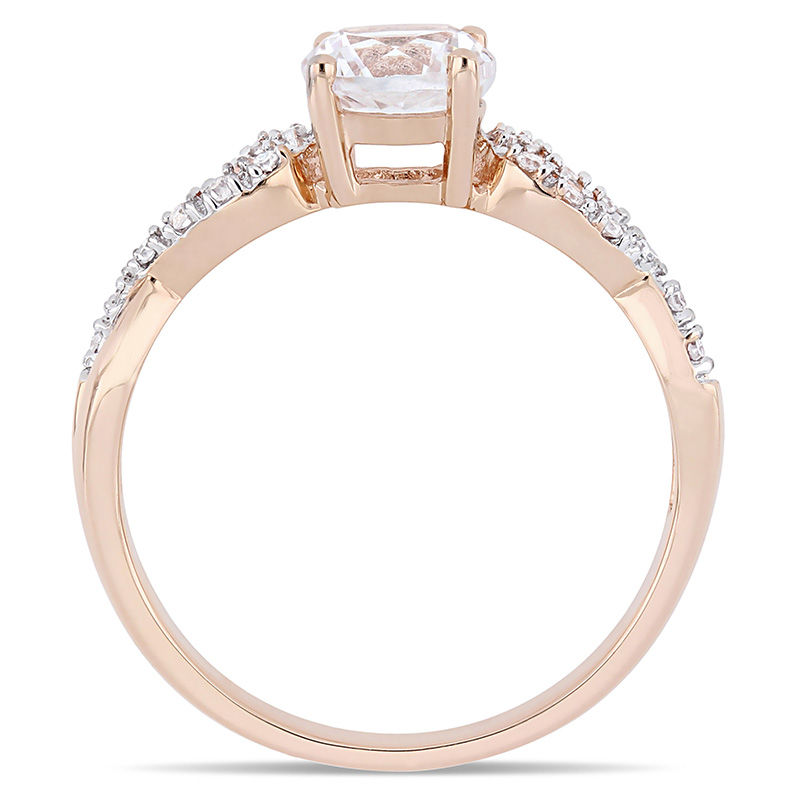 Main Image 3 of 6.0mm Lab-Created White Sapphire and 0.08 CT. T.W. Diamond Infinity Shank Engagement Ring in 10K Rose Gold