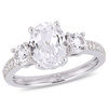 Thumbnail Image 1 of Oval Lab-Created White Sapphire and 0.07 CT. T.W. Diamond Three Stone Engagement Ring in 10K White Gold