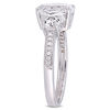 Thumbnail Image 1 of Oval Lab-Created White Sapphire and 0.07 CT. T.W. Diamond Three Stone Engagement Ring in 10K White Gold