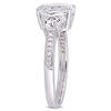 Thumbnail Image 2 of Oval Lab-Created White Sapphire and 0.07 CT. T.W. Diamond Three Stone Engagement Ring in 10K White Gold