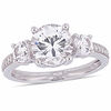 Thumbnail Image 1 of Lab-Created White Sapphire and 0.07 CT. T.W. Diamond Three Stone Engagement Ring in 10K White Gold