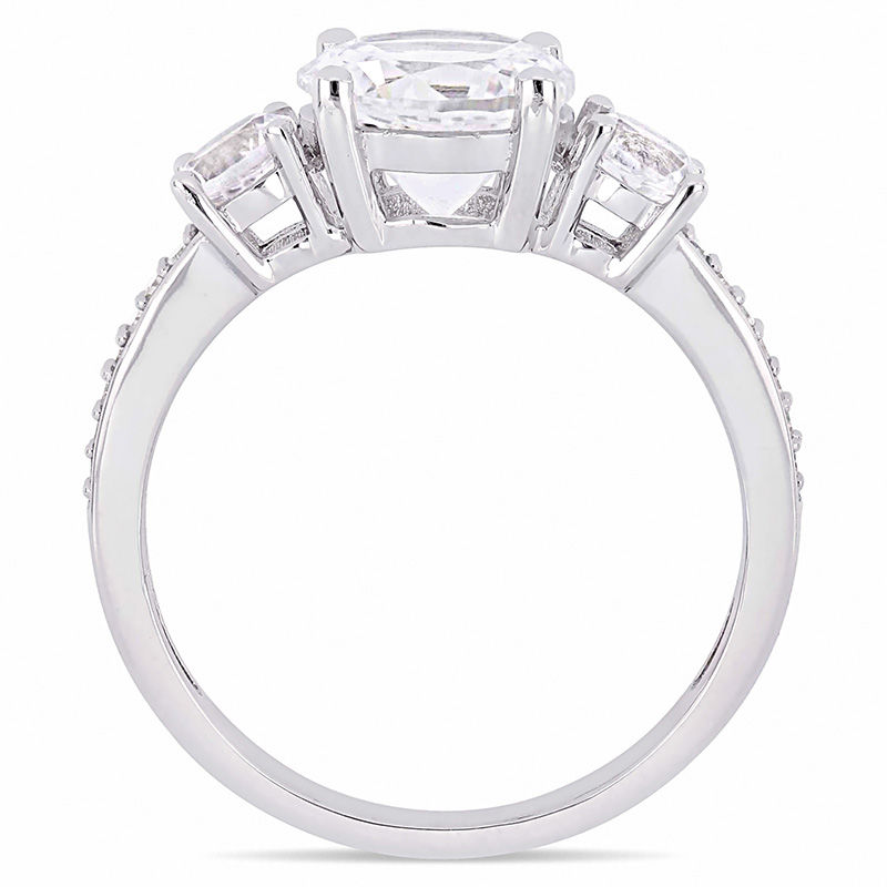 Main Image 3 of Lab-Created White Sapphire and 0.07 CT. T.W. Diamond Three Stone Engagement Ring in 10K White Gold