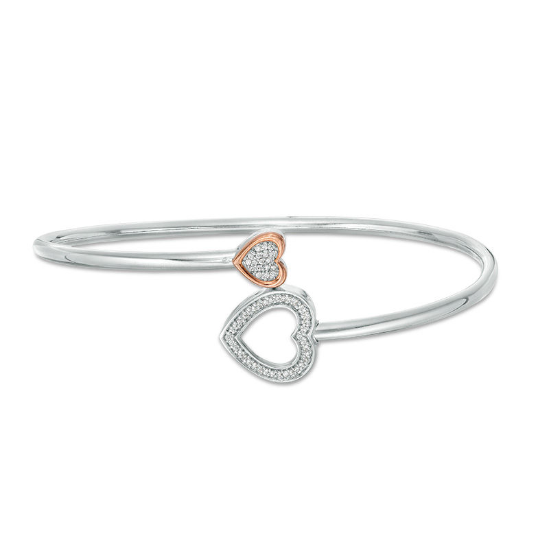 Convertibilities 0.085 CT. T.W. Diamond Heart Frame Flex Two-in-One Bangle in Sterling Silver and 10K Rose Gold