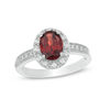 Thumbnail Image 1 of Oval Garnet and Lab-Created White Sapphire Frame Vintage-Style Ring in Sterling Silver