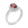 Thumbnail Image 2 of Oval Garnet and Lab-Created White Sapphire Frame Vintage-Style Ring in Sterling Silver