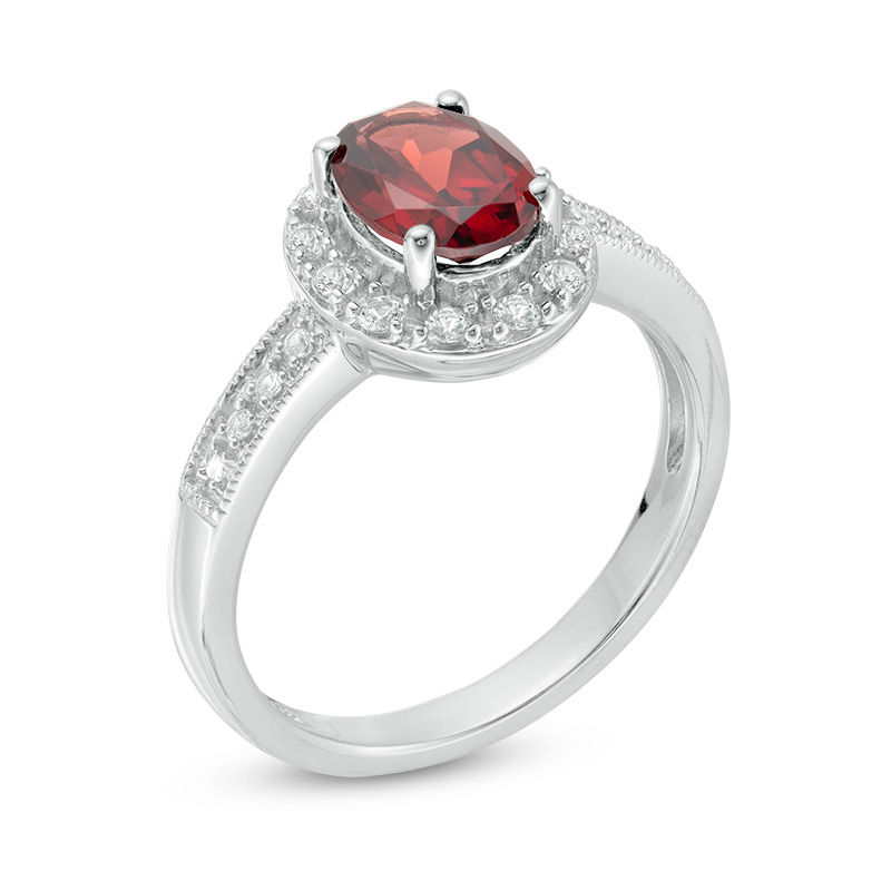 Main Image 2 of Oval Garnet and Lab-Created White Sapphire Frame Vintage-Style Ring in Sterling Silver