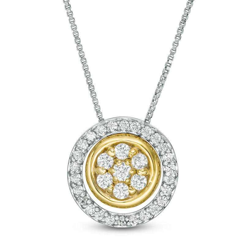 Convertibilities 0.37 CT. T.W. Composite Diamond Circle Three-in-One Pendant in Sterling Silver and 10K Gold