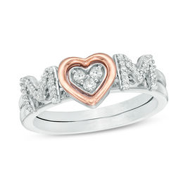 Convertibilities 0.147 CT. T.W. Diamond Heart &quot;MOM&quot; Three-in-One Ring in Sterling Silver and 10K Rose Gold