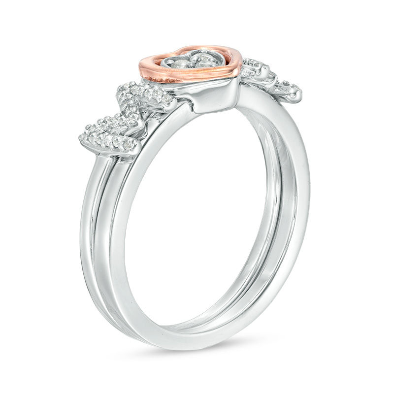 Convertibilities 0.147 CT. T.W. Diamond Heart "MOM" Three-in-One Ring in Sterling Silver and 10K Rose Gold