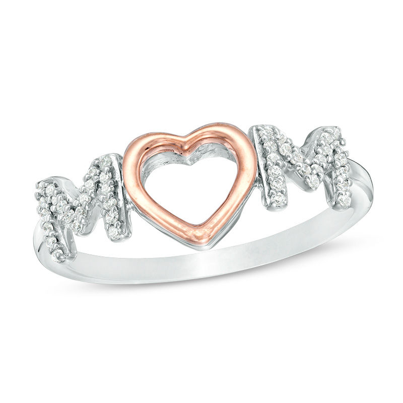 Main Image 3 of Convertibilities 0.147 CT. T.W. Diamond Heart "MOM" Three-in-One Ring in Sterling Silver and 10K Rose Gold